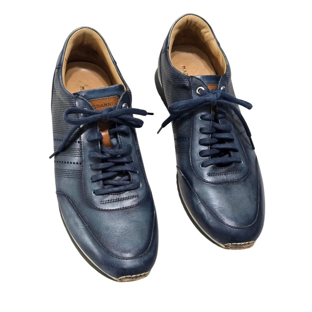 Magnanni Mens Navy Perforated Leather Sneakers Made in Spain 19208 Size 10.5